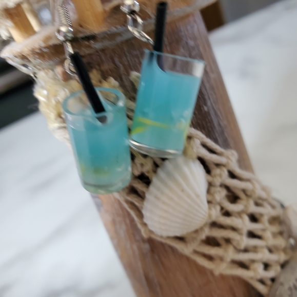 Blue drink with lemon slices Dangle Earrings - Picture 7 of 9